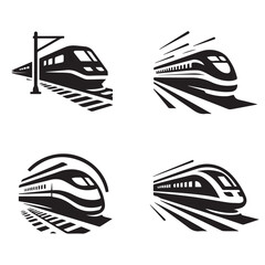 vector set of fast train logo silhouettes