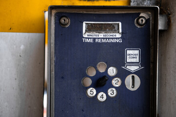 blue, old coin dispenser