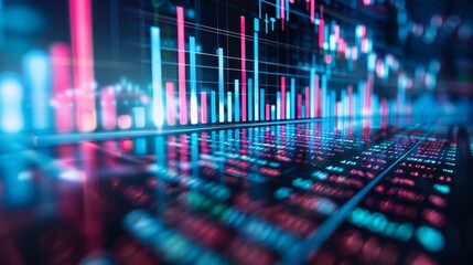 Digital background featuring stock market graphs and bar charts, creating an atmosphere of financial analysis and investment