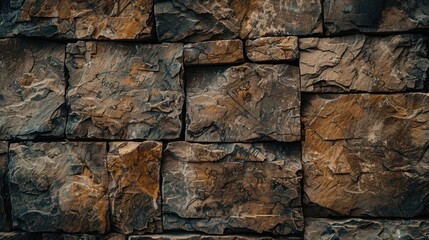 Abstract background of an old weathered brown stone brick wall with space for content