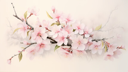 vintage white and pink sakura oil art print background poster decorative painting 