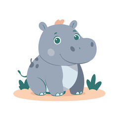 Cute vector illustration of a Hippo for children story book