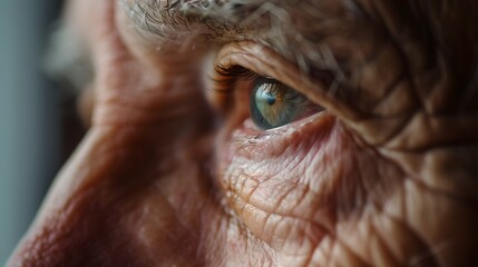 Close-up of a Human Eye, Capturing Emotion and Time. Intimate Portrait, Wrinkled Skin....