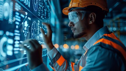 Depict an engineer using a digital twin to monitor and optimize the performance of a wind turbine remotely