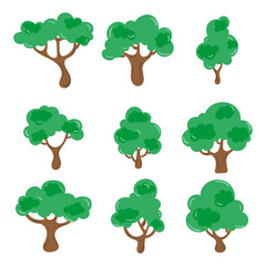 Set of trees in cartoon style