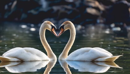 romantic banner two swans form a heart shape with their necks