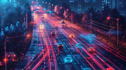 Fototapeta premium Depict an urban traffic control center using AI and IoT technologies to manage vehicle flow and reduce congestion