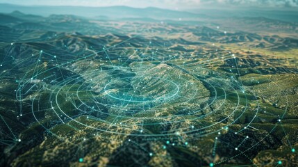 Terrain with a digital radar interface, illustrating the concept of communication technology