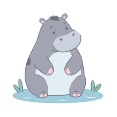 Cute Hippo for toddlers' learning books vector illustration