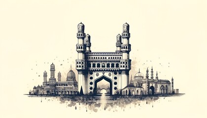 Illustration in watercolor style celebrating telangana formation day with iconic monument.