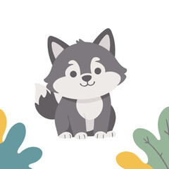 Obraz premium Cute vector illustration of a Wolf for toddlers' playful adventures