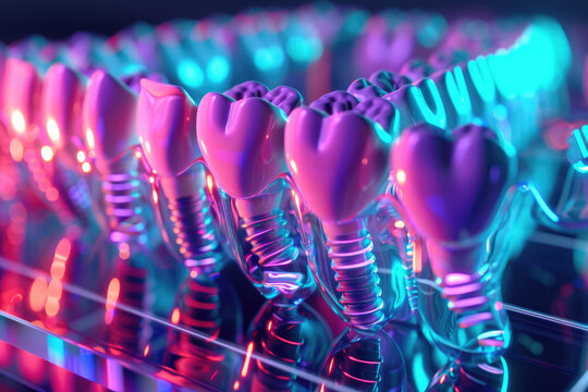 Futuristic Dental Implant Render with Bioluminescent Channels