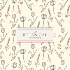 Elegance Red Soft Cream Hand drawn mono-line floral botanical flower background design