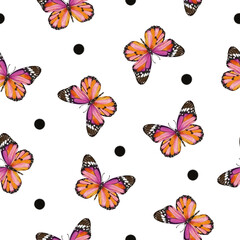 Cute butterflies hand drawn watercolor seamless pattern. Animalistic design raster texture. Beautiful  creatures wallpaper design