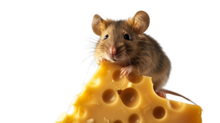 Mouse with Cheese cut out transparent isolated on white background PNG file