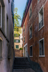 A hidden narrow alley in the center of Zurich old town (