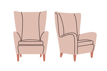 Comfortable stylish modern armchair, chair. Furniture for home, interior, apartment. Armchair for living room, modern. Flat vector illustration isolated