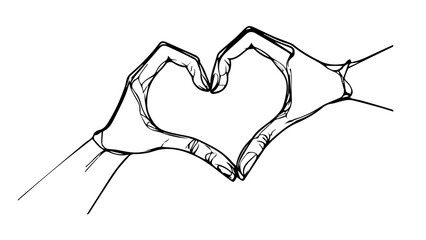 Two hands forming a heart shape in hand drawn sketch style, isolated vector illustration on transparent or white background