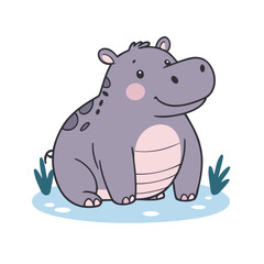 Cute Hippo for kids' storybook vector illustration