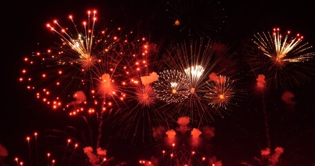 Red Firework celebrate anniversary happy new year 2024, 4th of july holiday festival. red firework...