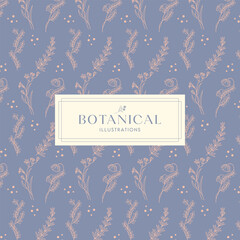 Elegance Purple Pink Pastel Hand drawn mono-line floral botanical flower background design