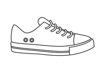 Low top canvas sneakers with rubber soles and laces at front line icon vector illustration