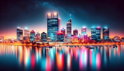 Fototapeta premium Illustration for western australia day with a perth skyline at night. 