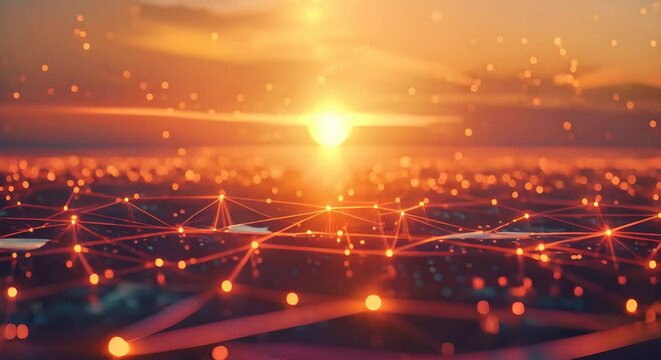 This visually striking image depicts a complex network of interconnected data points and nodes representing a blockchain enabled supply chain tracking system The design is minimalist yet impactful