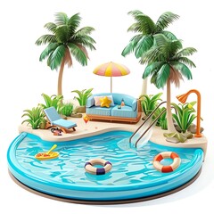 Fototapeta premium Swimming pool on white background. Summer vacation concept. 3d render