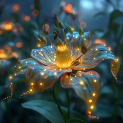Obraz premium Glowing flowers in the night, with a beautiful and fantastic colors.