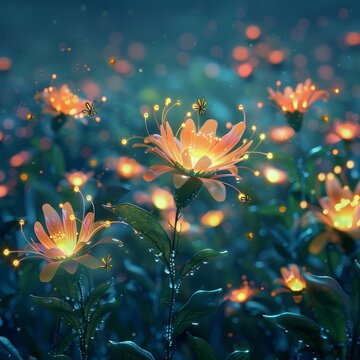 Glowing flowers in a magical garden.