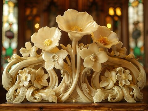 Exquisite hand-carved flowers add a touch of elegance to any room.