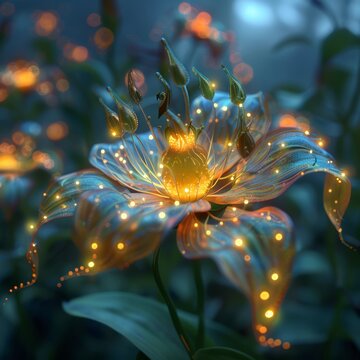 Glowing flowers in the night, with a beautiful and fantastic colors.