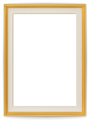 Golden modern frame isolated on white background. Realistic rectangle frames mockup. Classic Photo wooden frame. Gold borders set for painting, poster, photo gallery. 3d png illustration.