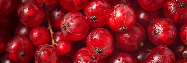 Close-up View of a Fresh Currant Texture Background, Highlighting the Vibrant Red Berries and...