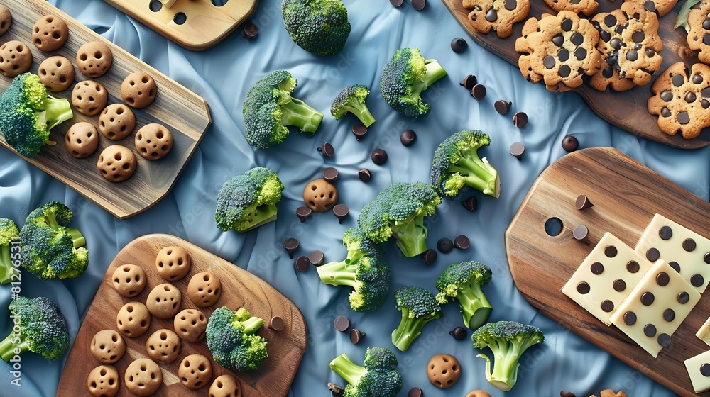Poster in this board game broccoli beats chocolate chip cookies that means healthy food is better than junk