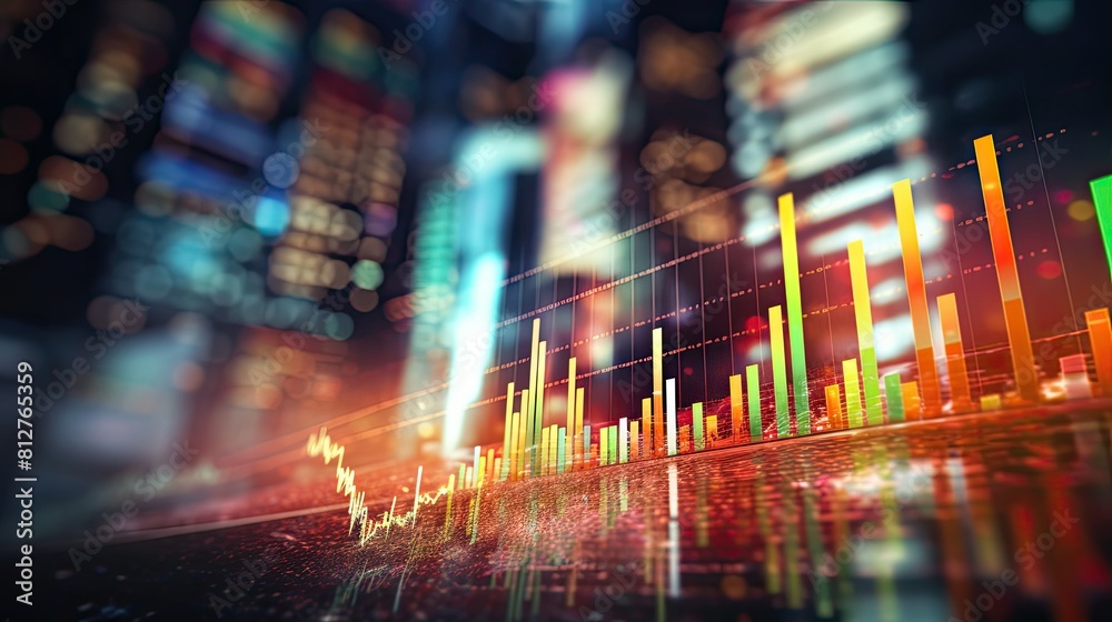 Poster Abstract blurred bokeh effect with stock market charts and banking