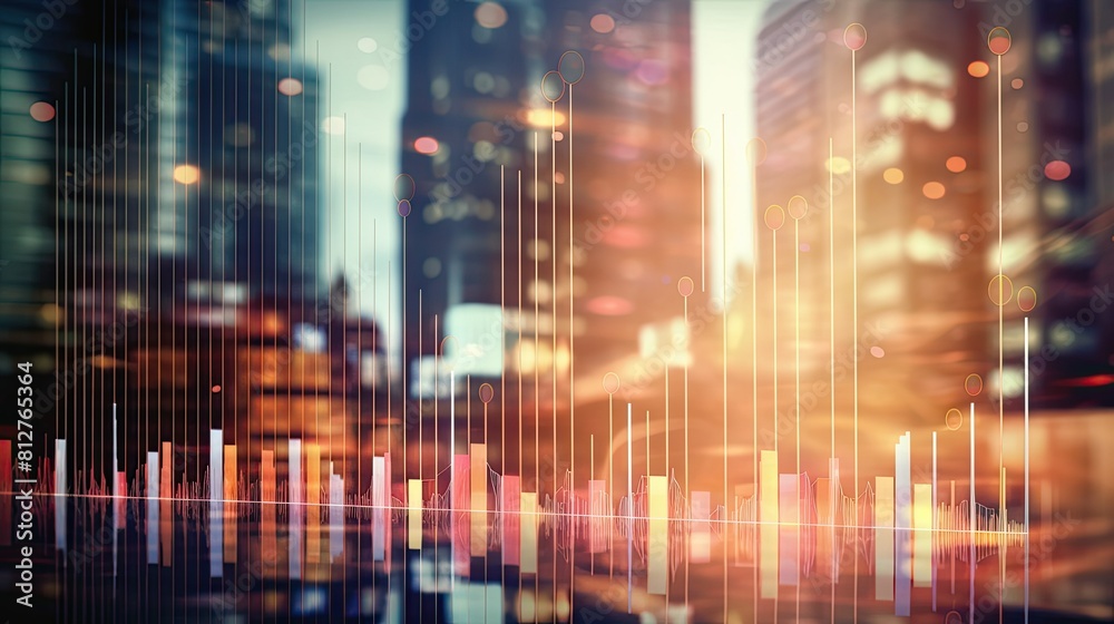 Aufkleber abstract blurred bokeh effect with stock market charts and banking