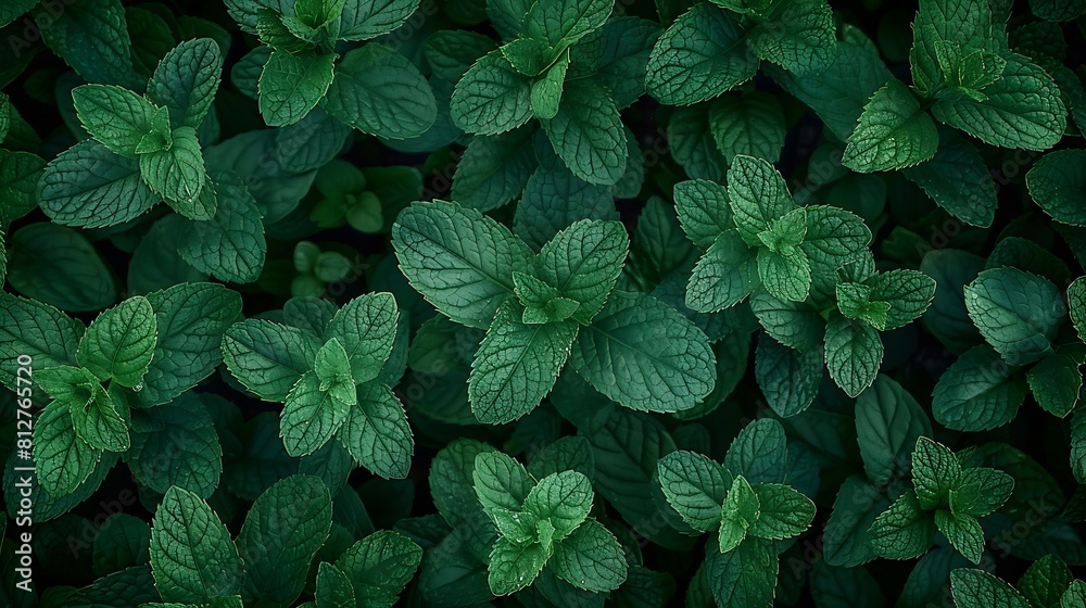 Poster mint leaves background green peppermint leaves pattern layout design top view spermint plant growing