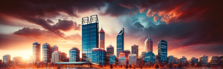 Fototapeta na wymiar Realistic illustration for western australia day with a perth skyline at sunset. 
