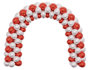 3D render balloon arch entrance. White, red Balloons in the Shape of an Arc, Gate, or Portal on a white background. 3d png illustration.