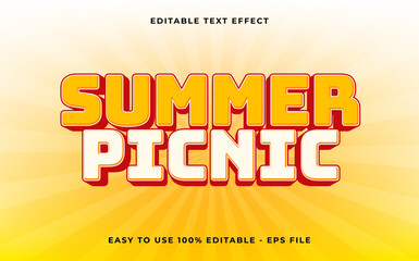 summer picnic editable text effect. Minimalist vector text effect.