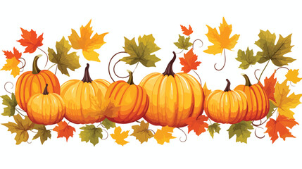 Naklejka na ściany i meble Autumn leaves and pumpkins pattern on transparent b
