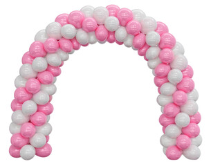 3D render balloon spiral arch entrance. White, pink Balloons in the Shape of an Arc, Gate, or Portal on a white background. 3d png illustration. © vensto