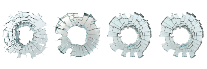 Set of A bullet hole in glass creating cracks a on transparent background