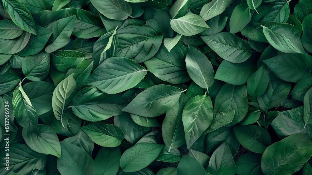 Poster creative layout made of green leaves flat lay nature spring concept : generative ai