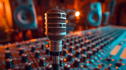 Microphone on the studio sound record