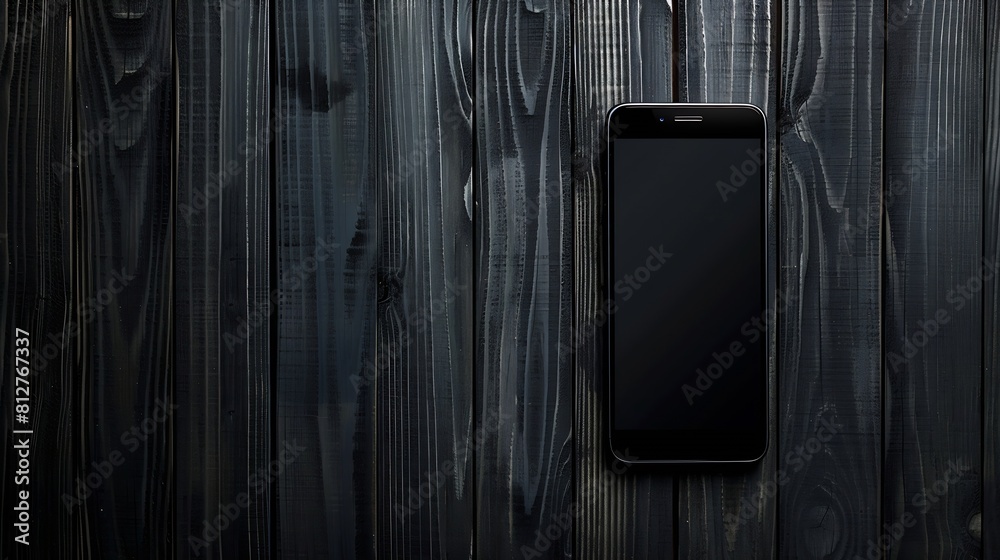 Aufkleber Mock up smart phone on black wooden background Top view copy space and blank screen for your advertise design : Generative AI