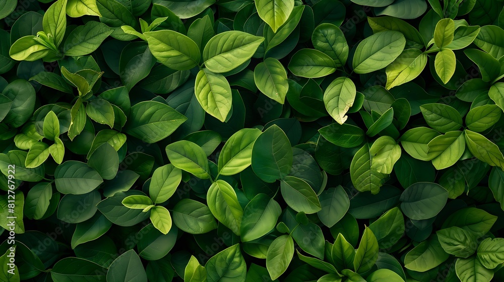 Poster creative layout made of green leaves flat lay nature background : generative ai