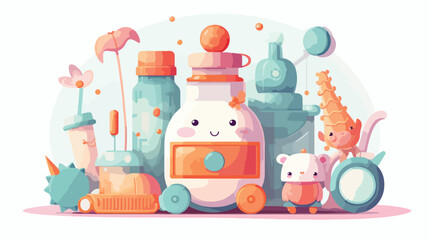 Baby toys and care tools cute 3d vector illustratio